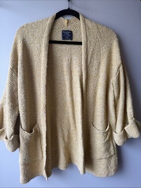 Abercrombie & Fitch Yellow Cream Open-Front Knit Cardigan oversized XS